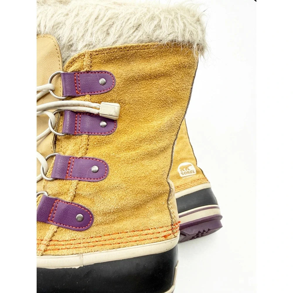 Sorel Joan of Arctic Kids Winter Boots Tan Purple Waterproof NY1858-373 Size 3